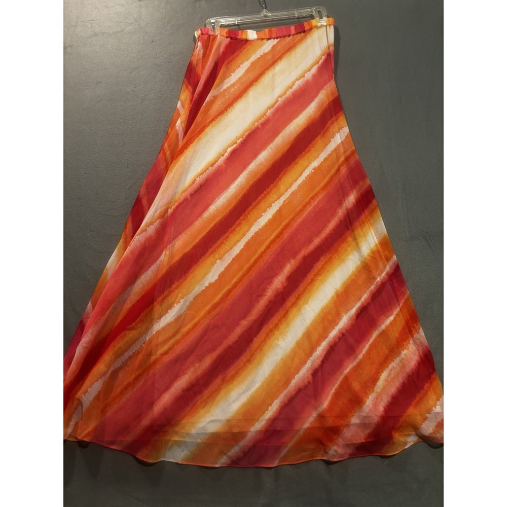 NEW Chico's Lined Maxi Skirt Women 0 Layer Chiffon Elastic Waist Sunset Stripe